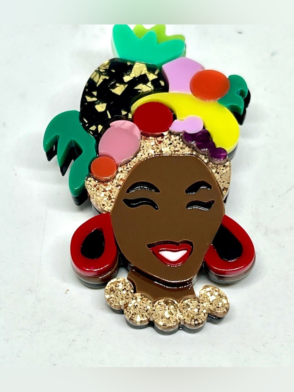 Colorful Fruit Headwrap Beautiful Black Lady Brooch